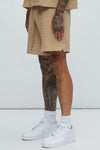 Belgian Textured Warmup Shorts - Tan