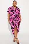 Paradise Tropical Midi Dress - Fuchsia/combo