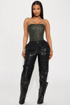 Never Too Late Faux Leather Cargo Pant - Black