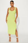 Diana Ribbed Midi Dress - Lime