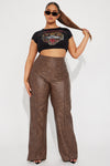 Victoria High Waisted Washed Faux Leather Dress Pants - Chocolate