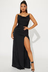 Athena Satin Maxi Dress - Black