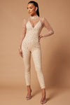 Valeria Embellished Jumpsuit - Nude