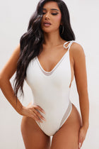 Summer Illusion Mesh Cutout 1 Piece Swimsuit - White