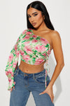 Out Of Office Satin Blouse Top - Pink/combo