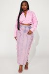 Heartless Mineral Wash Denim Maxi Skirt - Pink