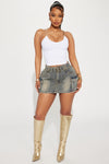 Rescue Me Denim Cargo Mini Skirt - Medium Wash