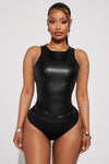 Never Look Back Faux Leather Bodysuit - Black