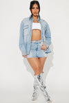 Rhinestone Star Denim Skirt Set - Light Wash