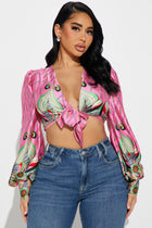 Art Deco Blouse Top - Pink/combo