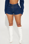 In My Element Belted Denim Shorts - Dark Wash