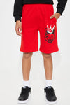 Mini Hoppin King Fleece Shorts - Red