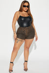 Can't Be Ignored Lace Up Coated Denim Shorts - Brown