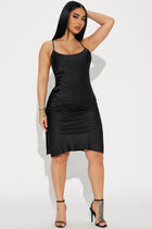 Satin Cami Midi Dress - Black