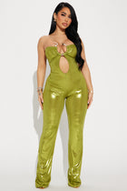 Sneaky Snake Metallic Jumpsuit - Chartreuse