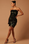 Shayna Feather Mini Dress - Black