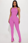 All Or Nothing Ribbed Jumpsuit - Magenta