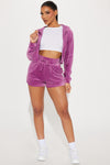 Little Miss Casual Velour Short Set - Plum