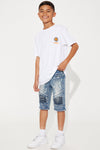 Mini Fray Away Moto Denim Short - Medium Wash