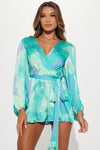 Spring Desires Satin Romper - Aqua/Combo