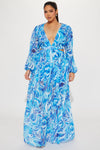 Villa Vacation Chiffon Maxi Dress - Blue/combo