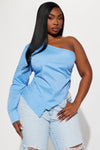 Not Your Average Asymmetrical Blouse Top - Blue