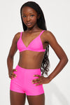 Mini Miley Triangle 2 Piece Boyshort Bikini - Hot Pink