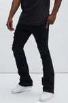 Patch Ripped Stacked Skinny Flare Jeans - Black