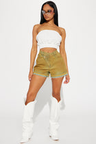 Call It A Date Crossover Coated Waistband Denim Short - Yellow