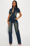 Elianne Washed Jumpsuit  - Dark Wash