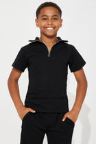 Mini Textured Knit 1/4 Zip Top - Black