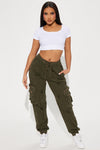 Who's That Girl Distressed Cargo Jogger - Olive