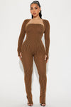 New Interaction Ribbed Jumpsuit Set - Brown