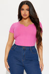 Bailey Ribbed Notched Top - Fuchsia