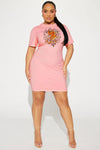 Fearless Tiger T-Shirt Mini Dress - Pink/combo