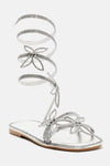 Oh So Heavenly Embellished Wrap Up Flat Sandals - Silver