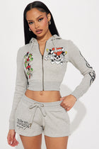 Ed Hardy Skull And Dagger Zip Front Hoodie - Heather Grey