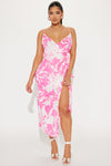 Tropical Escape Linen Wrap Maxi Dress - Pink