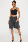 At The Ready Denim Bermuda Shorts - Grey