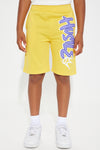 Mini Hustle King Fleece Shorts - Yellow