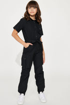 Mini Cargo Poplin Jumpsuit - Black