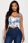 Telling Secrets Floral Corset Top - White/Blue