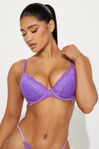 Full Heart Push Up Lace Bra - Purple