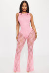 Make It To Forever Lace Jumpsuit  - Pink