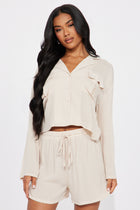 Breezy Paradise Linen Pocket Cover Up Shorts Set - Cream