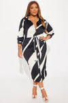 Office Elegance Satin Midi Dress - Black/White