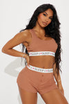 I Heart Sleeping Ribbed PJ Short Set - Brown