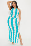 Santorini Crochet Maxi Dress - White/Blue