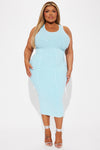 Aqua Aura Ribbed Midi Dress - Aqua