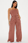 Lounge Around Washed Jumpsuit - Chestnut